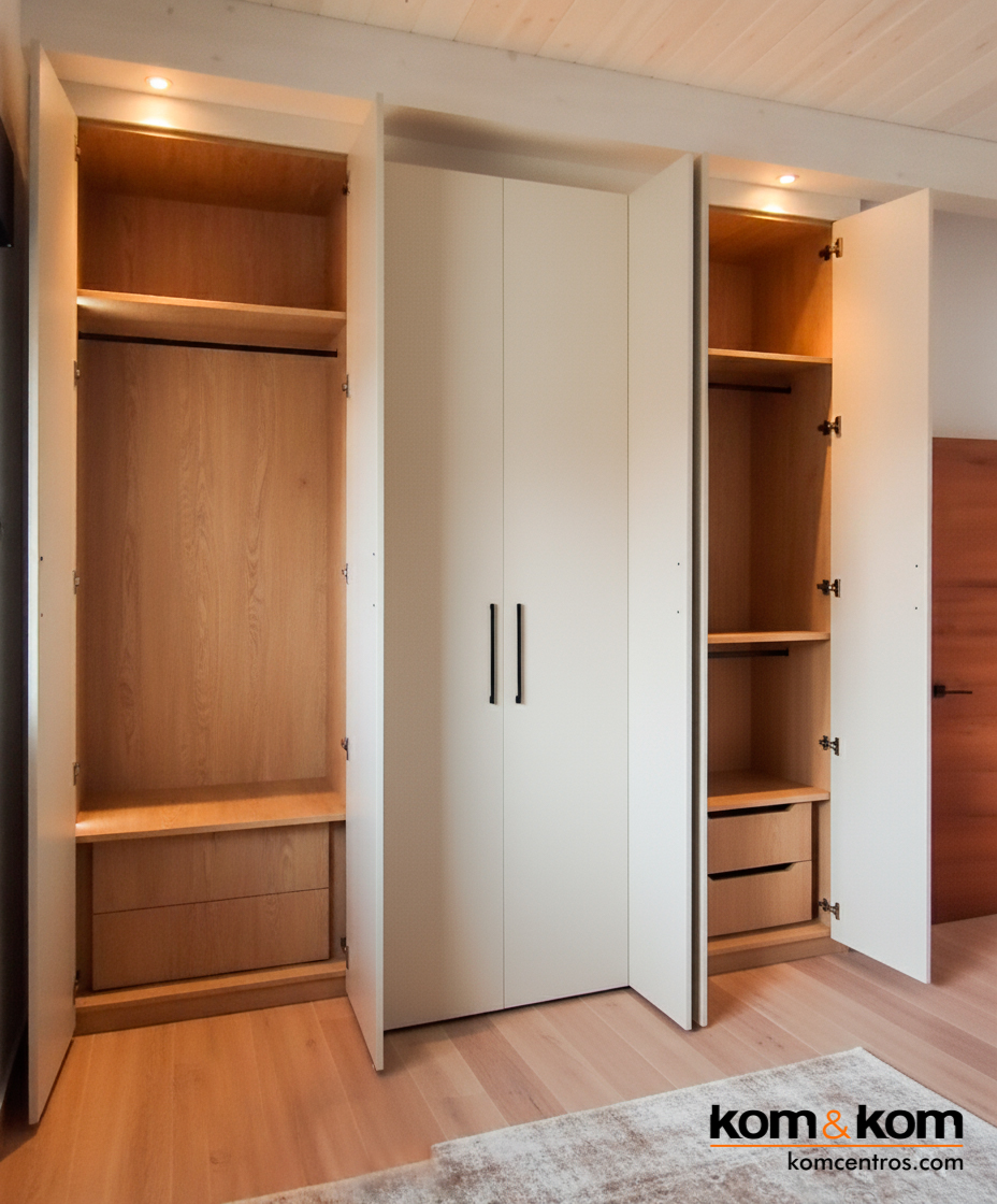 Armario elegante beige y madera hecho medida.